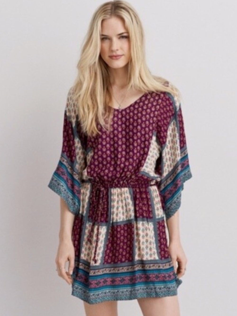 American Eagle Outfitters Boho Patchwork Floral Cinch Waist Flowy Dress Size S